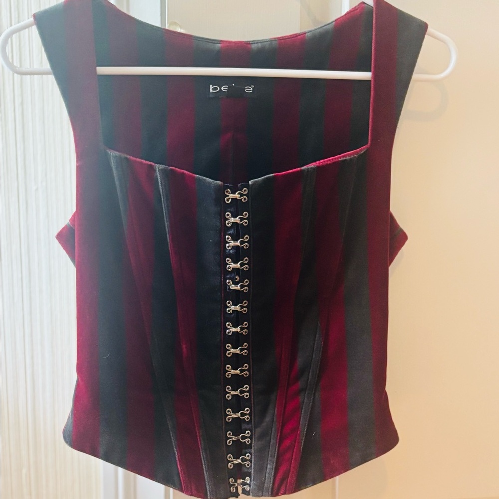 Bebe Red and Gray Sleeveless Bustier